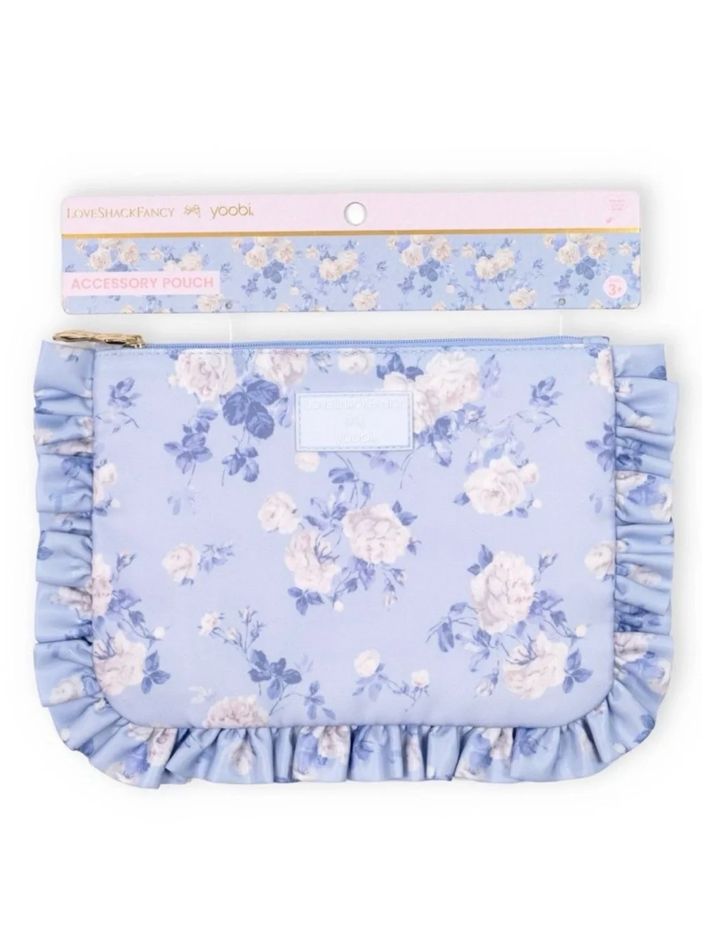 LoveShackFancy X Yoobi Everblooming Rosettes Zip Pencil Case Whisper Blue NWT 💙